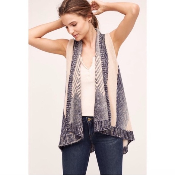 NWT Anthropologie Sleeping on Snow Cream Blue Vest XS/S - Picture 1 of 7